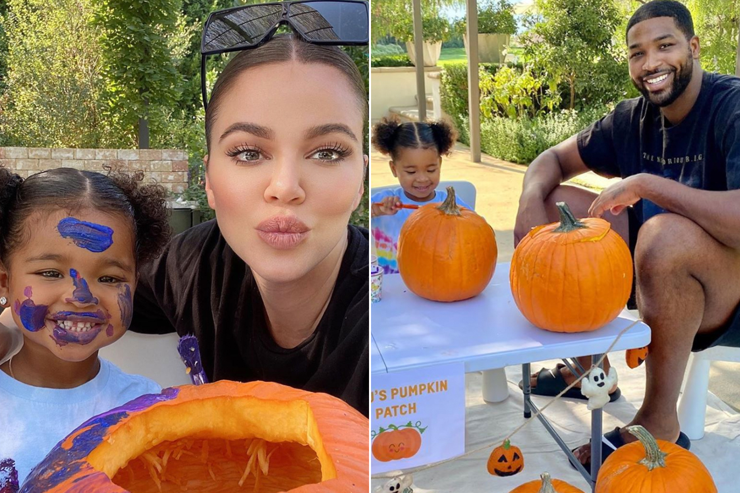 Khloe Kardashian come into Halloween essence with a party cousine ‘family pumpkin pining day’ with True and Tristan Thompson.